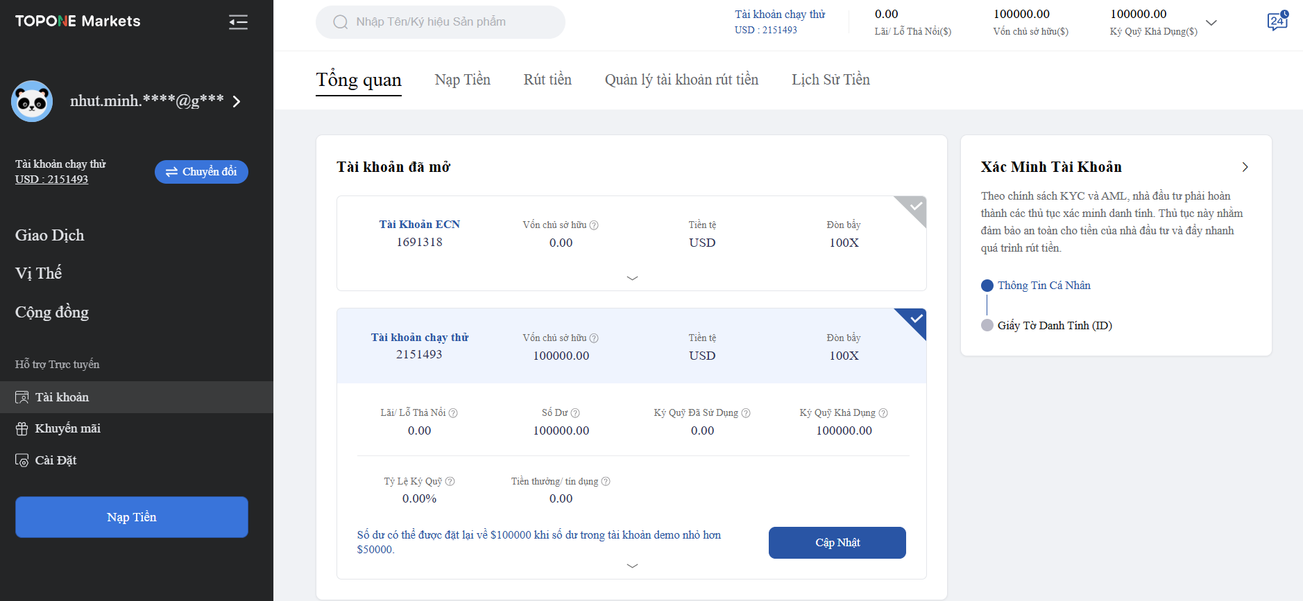 Xác minh danh tính - Top1Markets