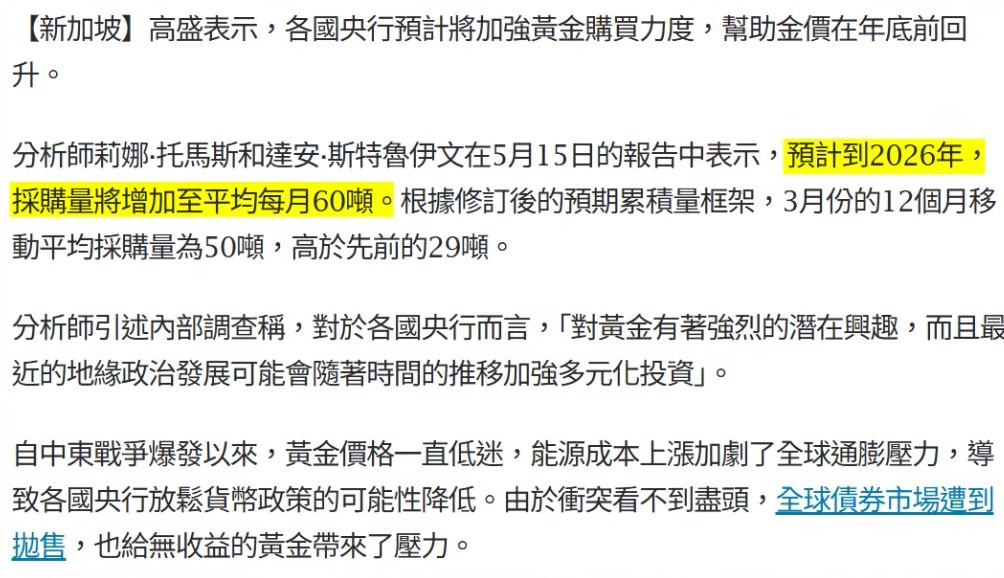 高盛黃金觀點