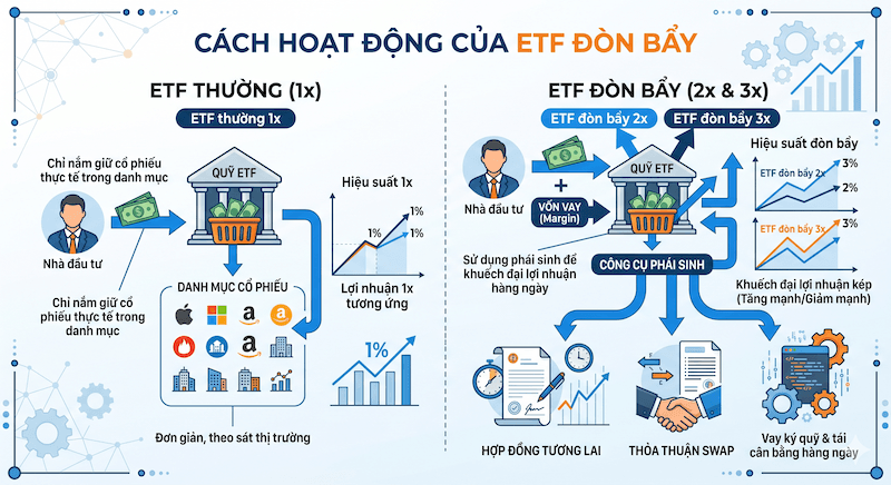 Sơ đồ minh họa cơ chế ETF đòn bẩy