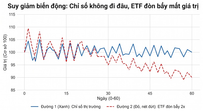 Biểu đồ minh họa Volatility Decay (Suy giảm biến động)