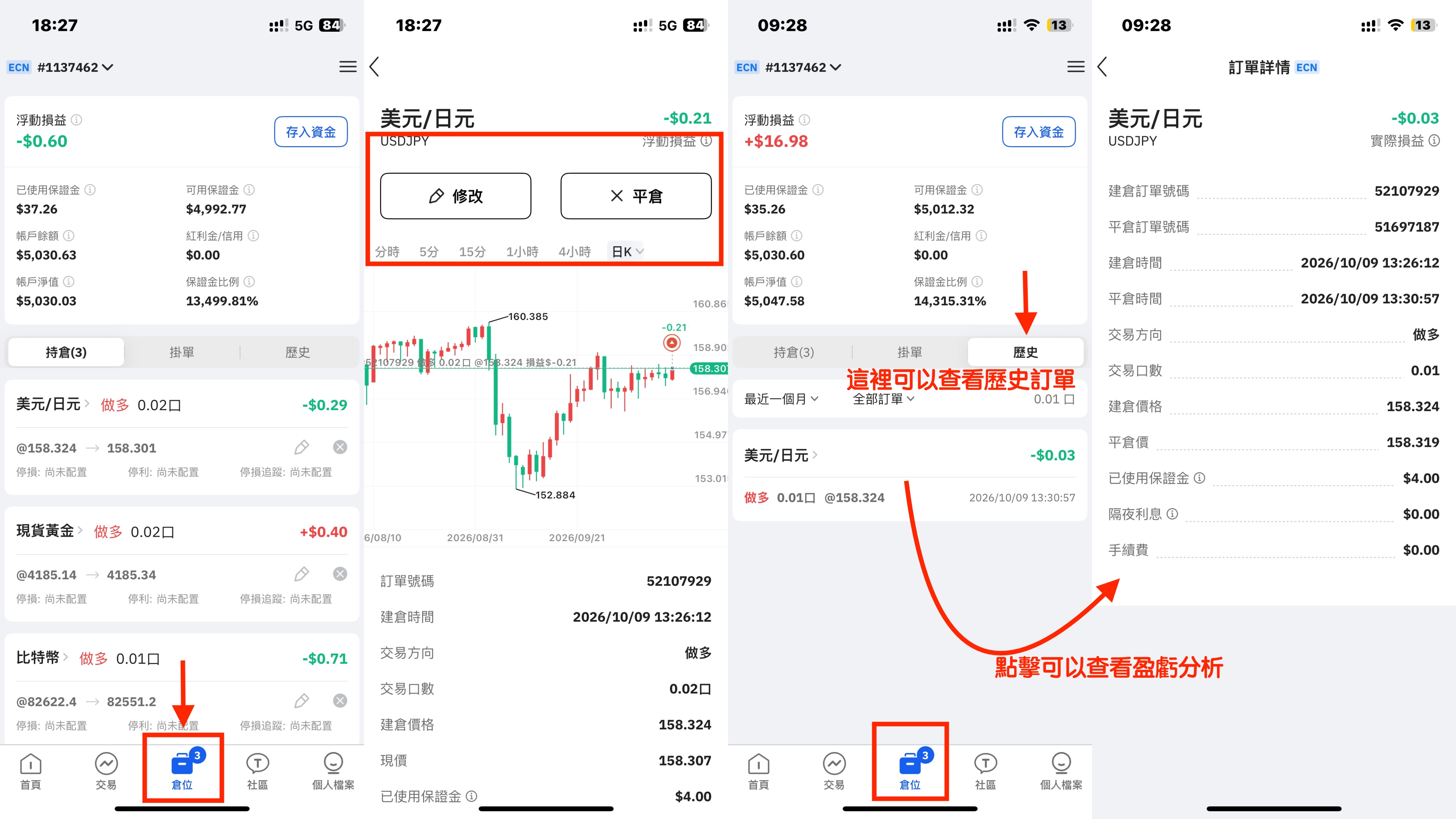 查看历史订单与盈亏分析 查看歷史訂單與盈虧分析
